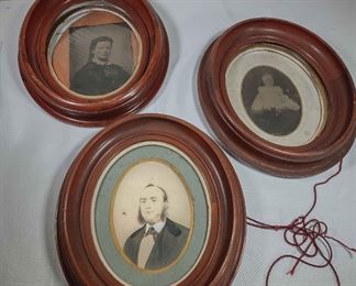 3 Antique Deep Walnut Picture Frames with Lithograph Photos