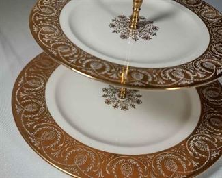 005Milbern Brand 2 Tier Platter with REAL 23k Gold