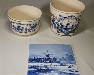 Hand Painted Ceramic Bowls from Holland with Matching Tile