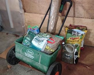 Scotts Lawn Seed Spreader with Bonus Unopened Lawn Care Items