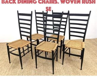 Lot 656 Set 5 Ebonized Ladder Back Dining Chairs. Woven Rush Se