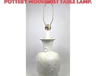 Lot 657 White on White Glazed Pottery Modernist Table Lamp. 
