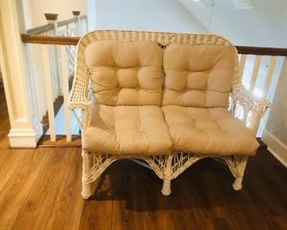 Vintage white wicker love seat