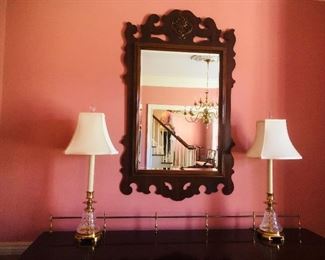 Chippendale Mahogany Mirror
Brass/Crystal lamps