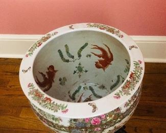 Inside view of Pink floral jardiniere/ cache pot/fish bowl
