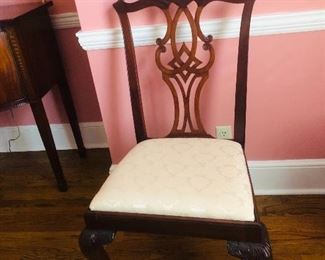 6 Carved cherry Chippendale upholstered dining chairs