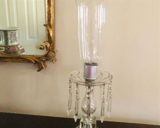 Pair of lamps with Crystal prisms electric hurricane table/buffet lamps