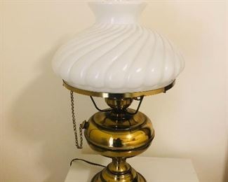Oil lamp style electrified brass lamp