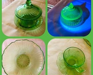 Beautiful uranium glass
spiral swirl candy dish
Mayfair bowl
Cherry blossom cup and saucer