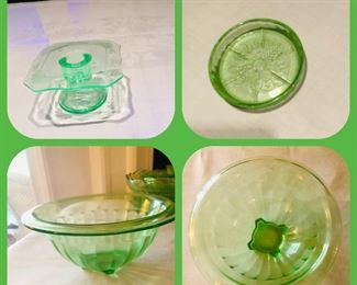Uranium glass
Acid etched pedestal dish
Mayfair coaster
1920’s Hazel Atlas bowl