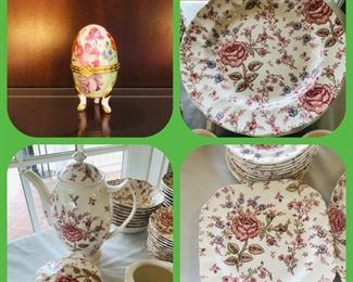 Vintage Rose Egg Shaped Ceramic Trinket Box with Hinged Lid
Set of 58 pieces Johnson brothers Rose Chintz made in England china