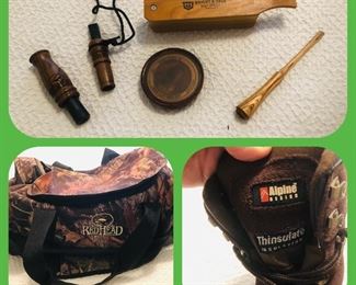 Turkey and duck calls
Red head camouflage duffle bag
Alpine thinsulate size 12 boots