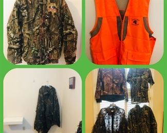Mossy oak size M camouflage jacket
Bob Allen xl vest
Camouflage rain poncho
Camouflage jackets, shirts