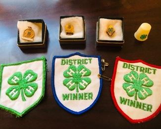 Vintage 4 H pins, patches and thimble