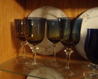 Blue crystal wine goblets