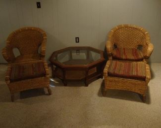Wicker chairs with  footrests