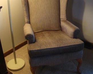 Wingback with tan velour upholstery