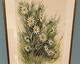 Watercolor of Daisies, measures approx. 11"x14", framed measures 16"x19" $50