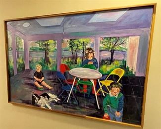 Large two-canvas oil painting of family. It is framed and comes apart for travel. Measures 72"x48" $20