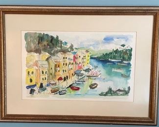 Watercolor of Portofino by artist Pito, 20"x12", framed 29"x20", $125