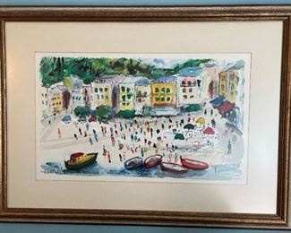 Watercolor of Portofino signed by Pito, measures 20"x12", framed 29"x20" (has a matching picture) $125