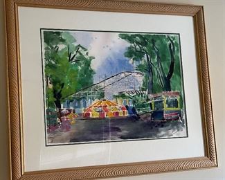 Watercolor of Excelsior Park, signed David Sorenson 1973, measures 29"x21", framed 42"x35" $250