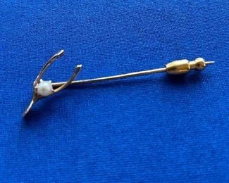 14k yellow gold wishbone stickpin with pearl 1.4 grams, $60