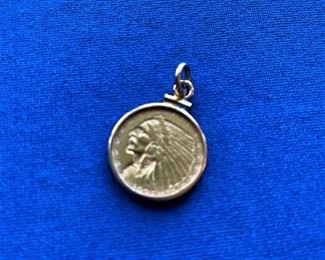 14k yellow gold bezel with 2 1/2 Dollar US Indian gold coin 1926, 5.2 grams. $300