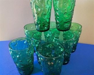 Set of green glass tumblers (9) $15