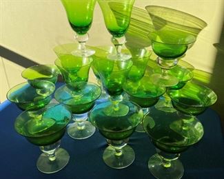 Green and clear goblets, tall and short, 18 total. $35
