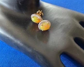 14kt Mexican diamond halo opal earrings. $175