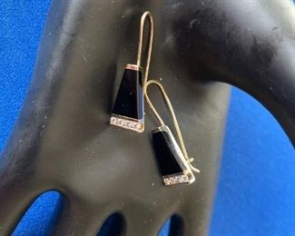 14kt black onyx and diamond drop earrings 5.4 grams. $350