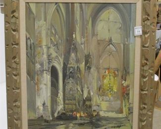 IMPRESSIONISM PAINTING ON CANVAS OF A CATHEDRAL INTERIOR . SIGNED LOWER RIGHT. 20"x24"