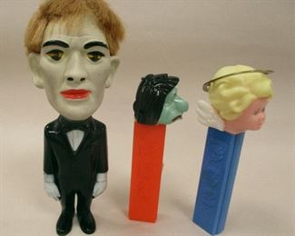 PEZ DISPENSERS AND 1964 FILMWAYS LURCH FIGURE. 5.5"