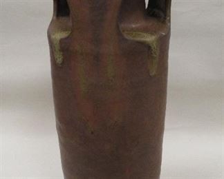 HEAVY EARTHENWARE ART POTTERY VASE WITH IMPRESSED SIGNATURE 14.25" TALL