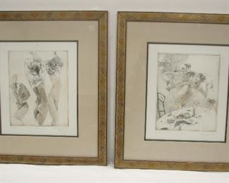 TWO LIMITED EDITION JURGEN GORG PENCIL SIGNED PRINTS FRAMES ARE 25.X 27". TITLED TASK 60/150, AND VISION 53/150