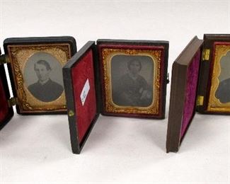 THREE OLD UNION CASES WITH TWO TIN TYPE AND ONE AMBROTYPE VICTORIAN PORTRAIT PHOTOS