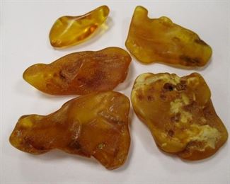 FIVE RAW AMBER SPECIMENS. LARGEST PIECES 1.75" LONG
