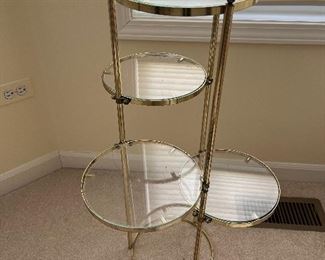 brass and glass tiered stand for drinks, decor or small plants