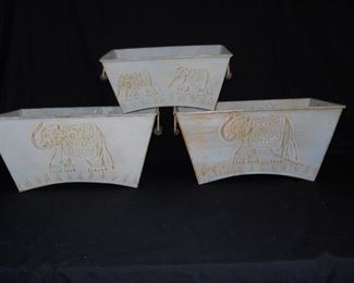 3 Metal Elephant Design Buckets with Wood Handles