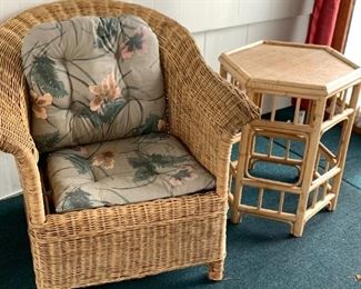 wicker chair - wicker side table, octagon table