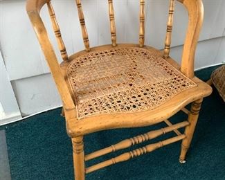 captain's chair, caned seat chair, antique chair