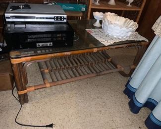 Wicker coffee table, glass top (better pics coming)