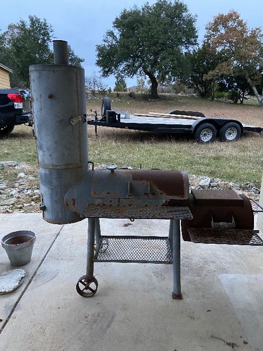 Lifetyme bbq pit with vertical smoker  (trailer not for sale). 