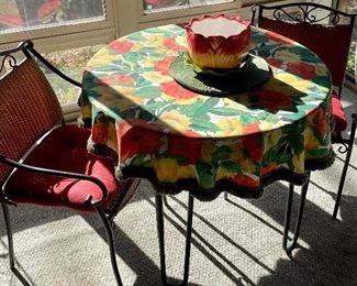 VINTAGE TABLE W/HAIRPIN LEGS, 2-CHAIRS, CERAMIC FLOWER PLANTER
