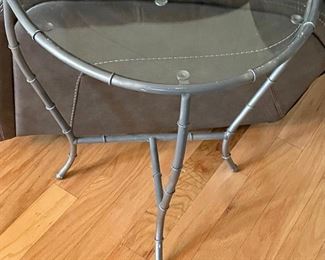 HALF-ROUND "BAMBOO" METAL/GLASS SIDE TABLE