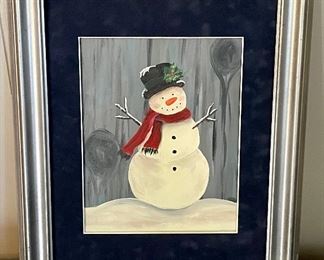 ORIGINAL FRAMED ARTWORK - "SNOWMAN" by LUNDA STANLEY