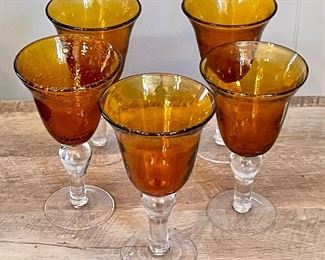 AMBER BLOWN GLASS GOBLETS