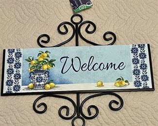 NEW   "WELCOME" SIGN IN WROUGHT IRON FRAME