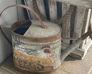 HAND-PAINTED VINTAGE WATERING CAN